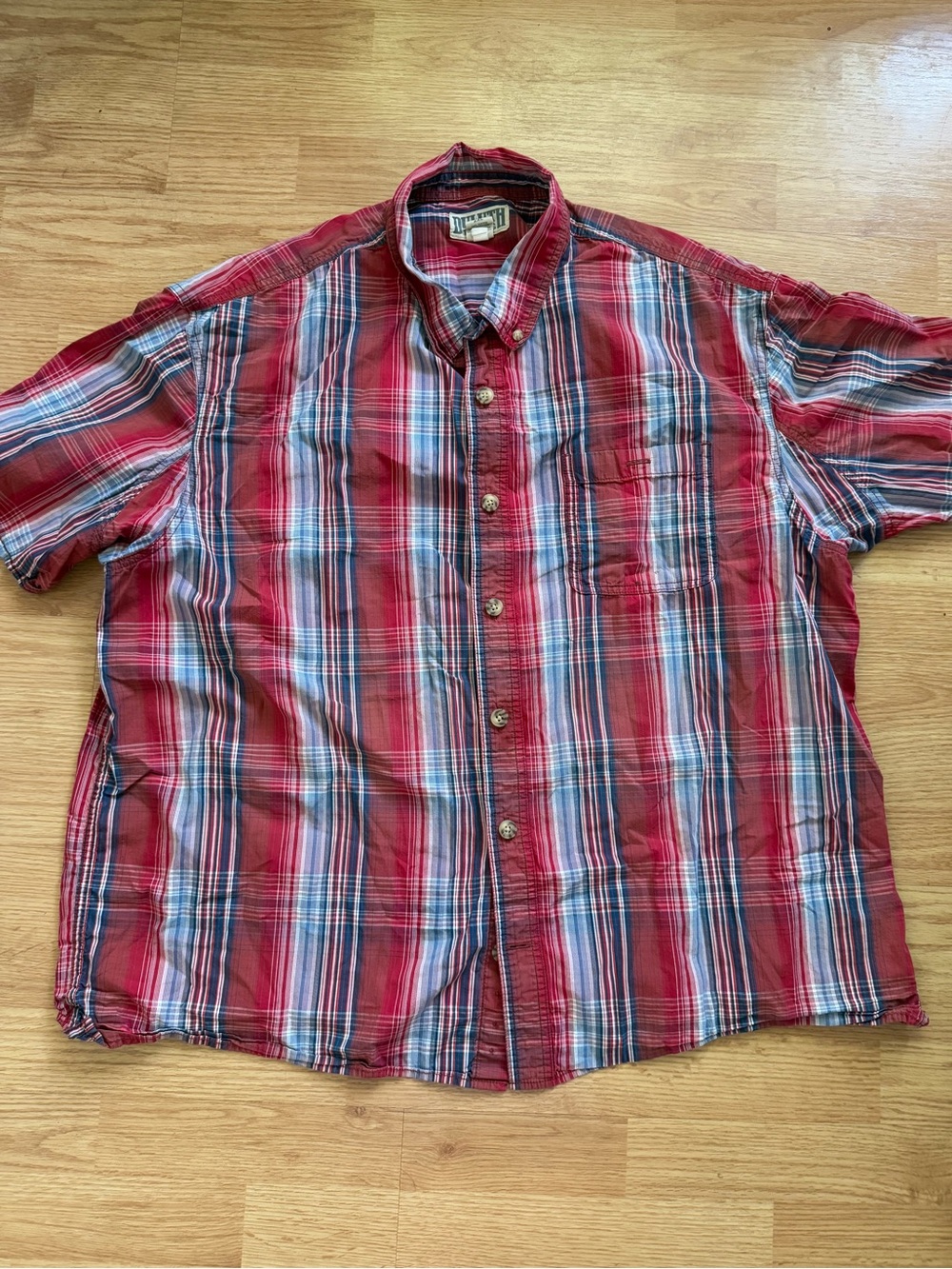 Duluth Trading Co. Plaid Button Down Shirt Men's 2XL Red Blue 100% Cotton